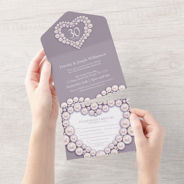 Invitation Tout En Un Anniversaire de mariage perle 30 ans événement tou (Déchirure)