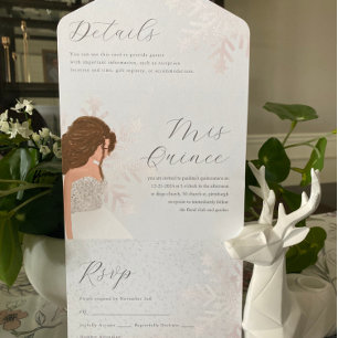 Invitation Tout En Un Anniversaire d'hiver Snowy Quinceanera 15 ans Bleu