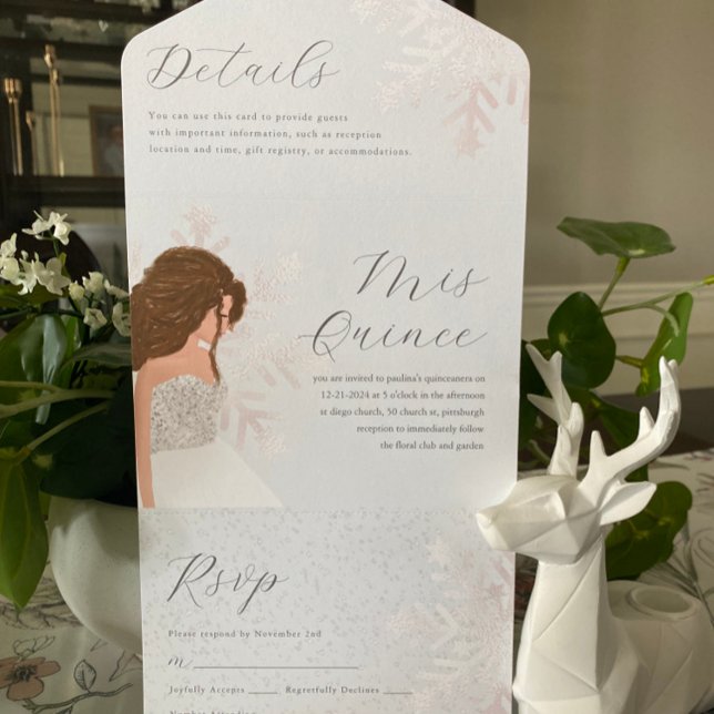 Invitation Tout En Un Anniversaire d'hiver Snowy Quinceanera 15 ans Bleu (All in one quinceanera invitation coordinates with the quince stickers found in this collection.)