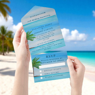 Invitation Tout En Un Anniversaire du Mariage tropical de la plage