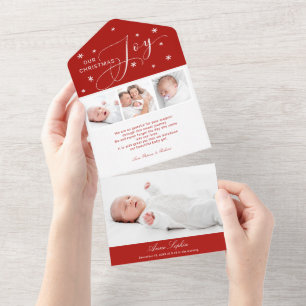 Invitation Tout En Un Annonce de naissance Noël 4 Photos Mignonnes