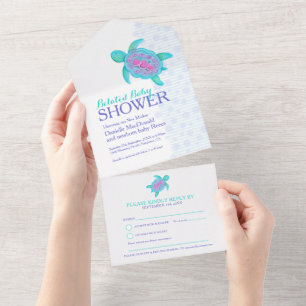 Invitation Tout En Un Aqua de tortue d'aquarelle de Baby shower
