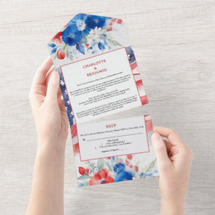 Invitation Tout En Un Aquarelle 4 juillet Mariage
