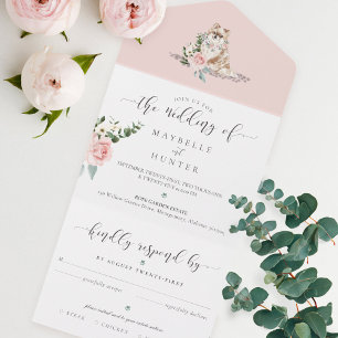 Invitation Tout En Un Aquarelle Animal Poméranien Chien & Rose Florale R