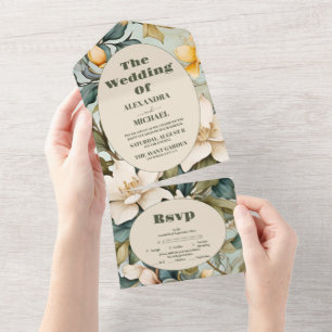 Invitation Tout En Un Aquarelle Blanc Lily Art Nouveau Mariage