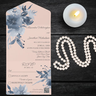 Invitation Tout En Un Aquarelle bleu bleu foncé sur la broche QR Code