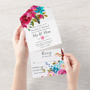 Invitation Tout En Un Aquarelle Boho Chic Floral Mariage