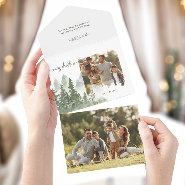 Invitation Tout En Un Aquarelle Bois Calligraphie de Noël (Créateur téléchargé)