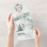 Aquarelle Bois Laurel Crest Monogramme Mariage