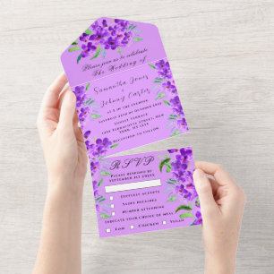 Invitation Tout En Un Aquarelle Botanique Lilac Purple Mariage Floral