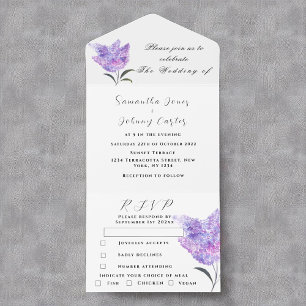 Invitation Tout En Un Aquarelle Botanique lilas Violet Floral Mariage A