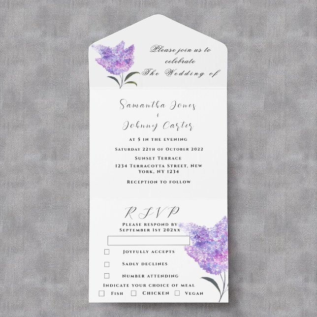 Invitation Tout En Un Aquarelle Botanique lilas Violet Floral Mariage A (Créateur téléchargé)