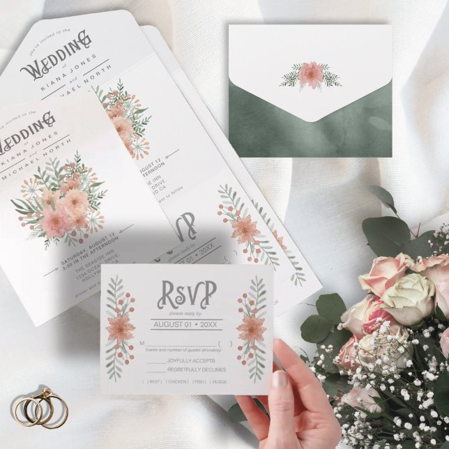 Invitation Tout En Un Aquarelle Bouquet Mariage Blush ID654 Tout en un (Créateur téléchargé)