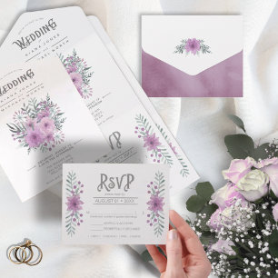 Invitation Tout En Un Aquarelle Bouquet Mariage Lilac ID654