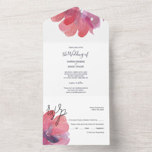 Invitation Tout En Un Aquarelle Chic Poppy peinte à la main