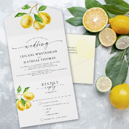 Invitation Tout En Un Aquarelle Citron Mariage choix de repas