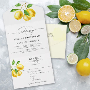 Invitation Tout En Un Aquarelle Citron Mariage choix de repas