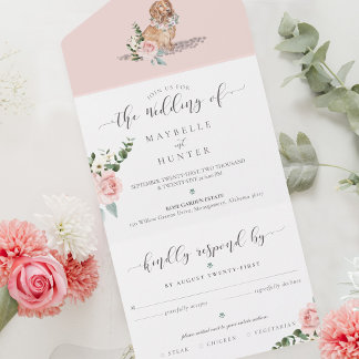 Invitation Tout En Un Aquarelle Cocker Chien Espagnol & Rose Florale Ros