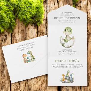Invitation Tout En Un Aquarelle Cute Dinosaur Jungle Baby Boy Douche