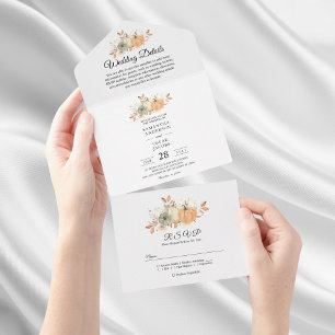 Invitation Tout En Un Aquarelle d'automne Citrouilles et fleurs