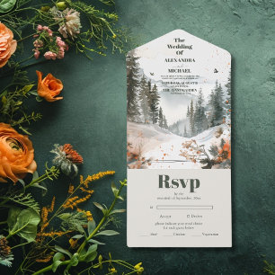 Invitation Tout En Un Aquarelle de montagne Élégant Rustique Mariage à t