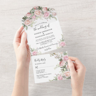 Invitation Tout En Un Aquarelle Duisante Rose Fleurs Roses Cloues Mariag