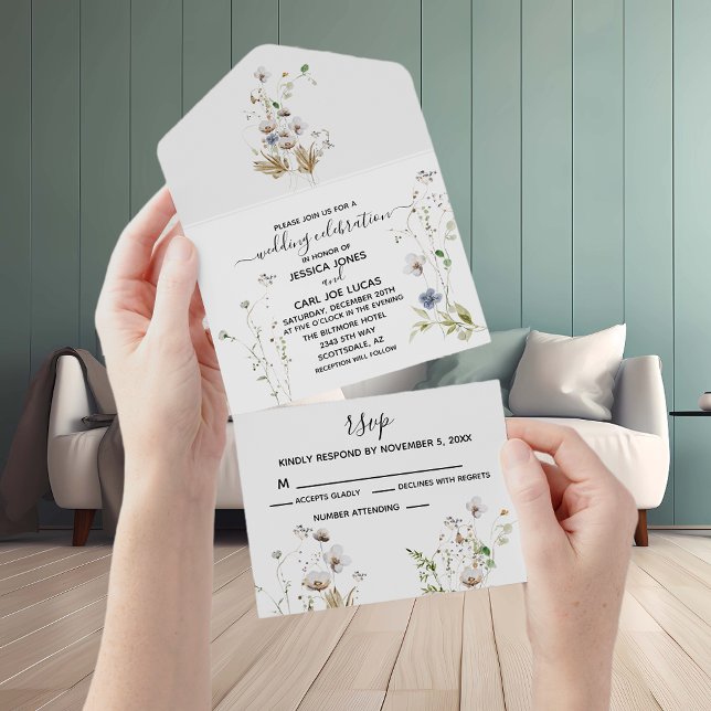 Invitation Tout En Un Aquarelle Fleur Fluide de champ Delicate (Créateur téléchargé)