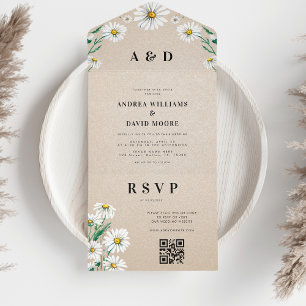 Invitation Tout En Un Aquarelle Fleur sauvage Daisy Tout en un Mariage