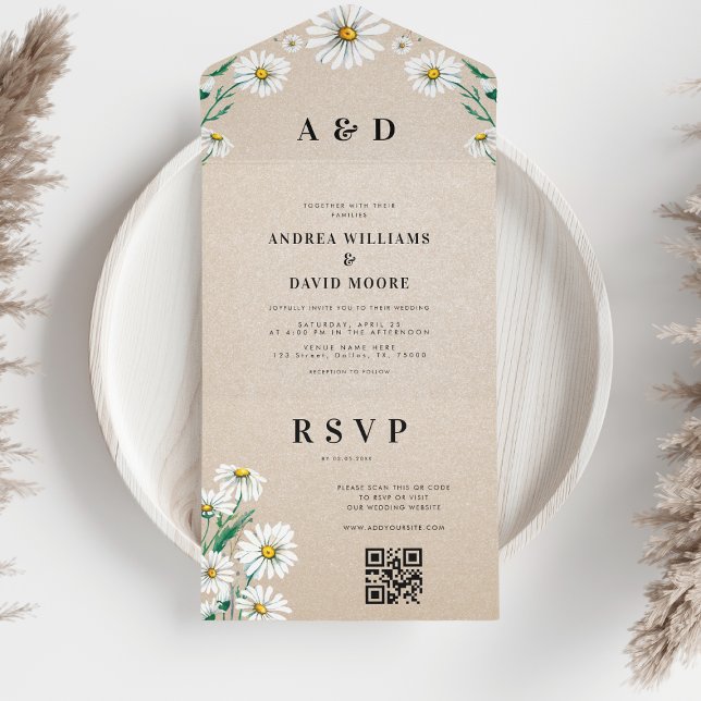 Invitation Tout En Un Aquarelle Fleur sauvage Daisy Tout en un Mariage (Créateur téléchargé)