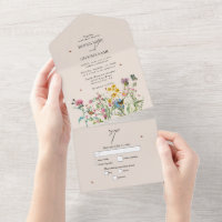 Aquarelle Fleur sauvage Jardin & Insectes Mariage 