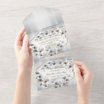 Aquarelle Fleurs blanches Cadre doré Argent Turquo