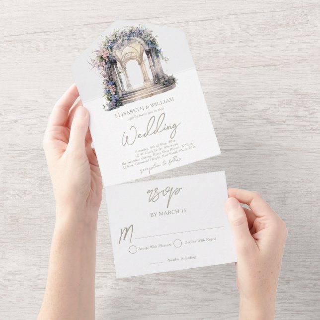 Invitation Tout En Un Aquarelle Floral Arch Wedding Rsvp (Déchirure)