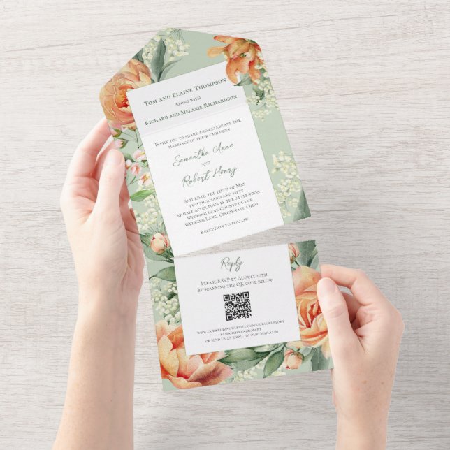 Invitation Tout En Un Aquarelle Floral Mariage élégant (Déchirure)