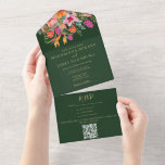 Invitation Tout En Un Aquarelle Floral Tropical Vert Rose & Orange<br><div class="desc">La faire-part de mariage tropicale est parfaite pour les couples qui prévoient un mariage d'été, de plage ou de destination. Cette invitation présente un design d'aquarelle magnifique et dynamique avec des fleurs tropicales dans les tons rose et orange, qui rappelle un magnifique paradis insulaire. Parmi les fleurs de l'arrangement figurent...</div>