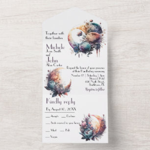 Invitation Tout En Un aquarelle florale gothique lune Handfasting