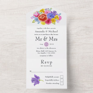 Invitation Tout En Un Aquarelle Florale mexicaine Mariage Fiesta