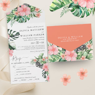 Invitation Tout En Un Aquarelle florale tendance Mariage vert tropical