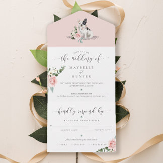 Invitation Tout En Un Aquarelle French Buldog Pet & Rose Florale
