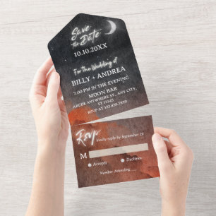 Invitation Tout En Un Aquarelle galaxie lune mariage