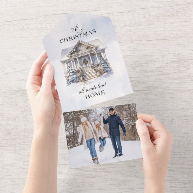 Invitation Tout En Un Aquarelle hiver Accueil Noël Salutations (Déchirure)