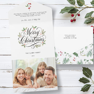 Invitation Tout En Un Aquarelle Joyeux Noël Écriture Botanique