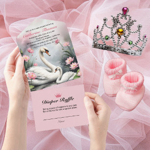 Invitation Tout En Un Aquarelle Lac de Swan Lotus rose Baby shower Flora