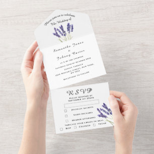 Invitation Tout En Un Aquarelle Lavande Fleurs violettes Mariage rustiqu