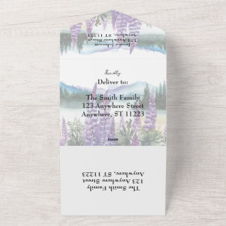 Invitation Tout En Un Aquarelle Lupine et Montagne