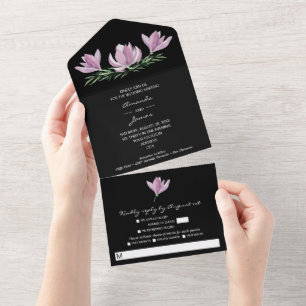 Invitation Tout En Un Aquarelle Magnolia Floral Mariage