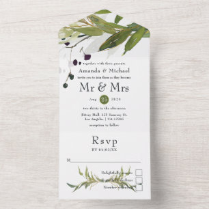 Invitation Tout En Un Aquarelle Mariage de verdure feuillus