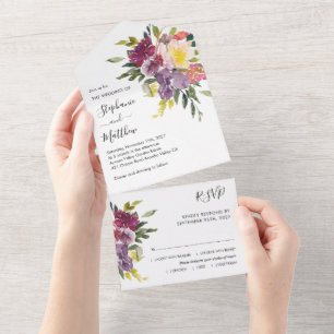 Invitation Tout En Un Aquarelle moderne Chute Mariage floral
