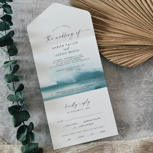 Invitation Tout En Un Aquarelle moderne   MARIAGE TURQUOISE