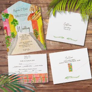 Invitation Tout En Un Aquarelle Oiseau exotique Jardin luxuriant Mariage