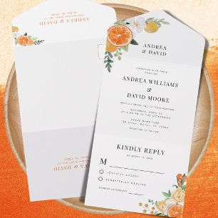 Invitation Tout En Un Aquarelle Orange Citrus Floral Blossom Mariage